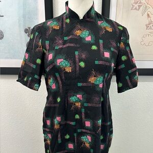 Elegant Vintage Black Patterned Dress